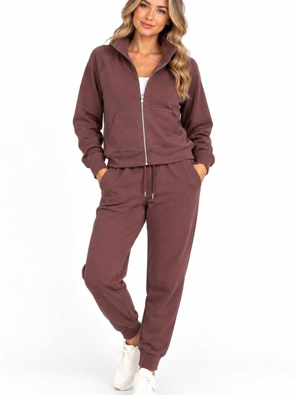 Danskin Matching Lounge Set M Brown Zip Jacket Jogger Pants Athleisure